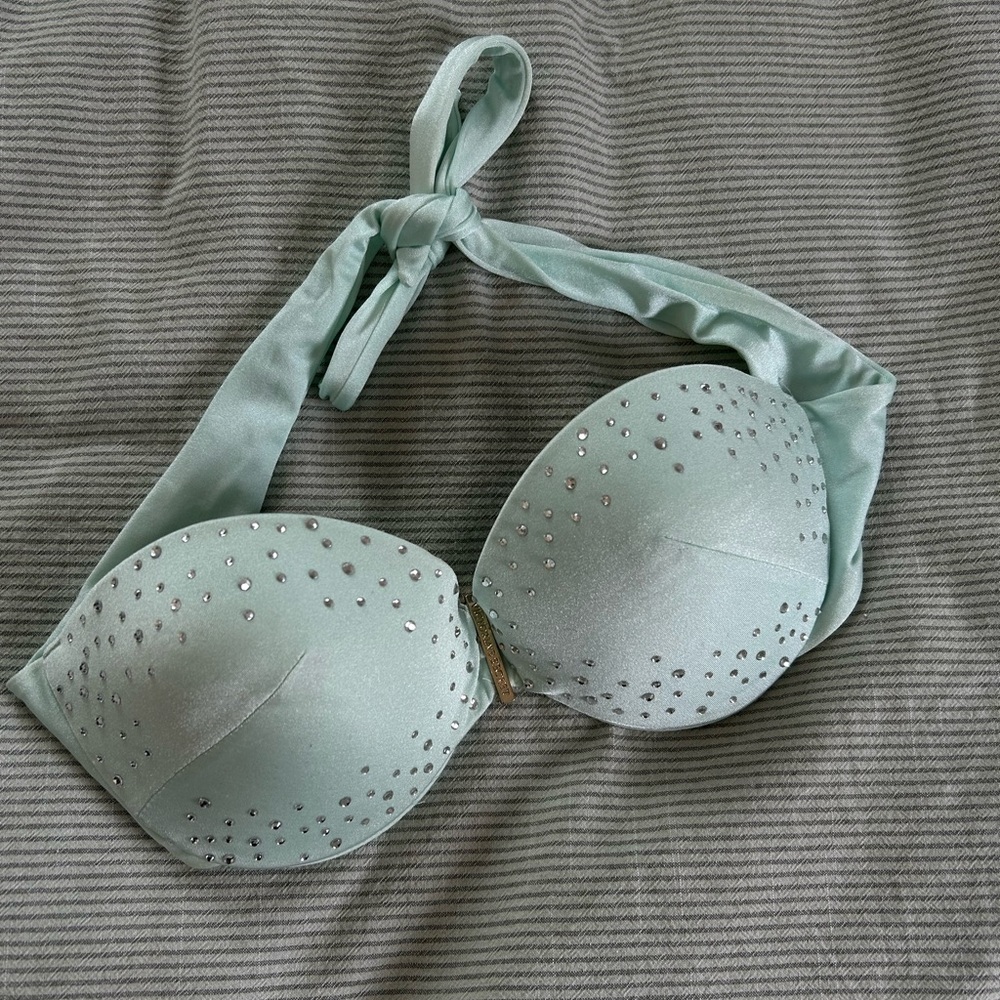 Victoria's Secret Mint Rhinestone Halter Bikini Top
